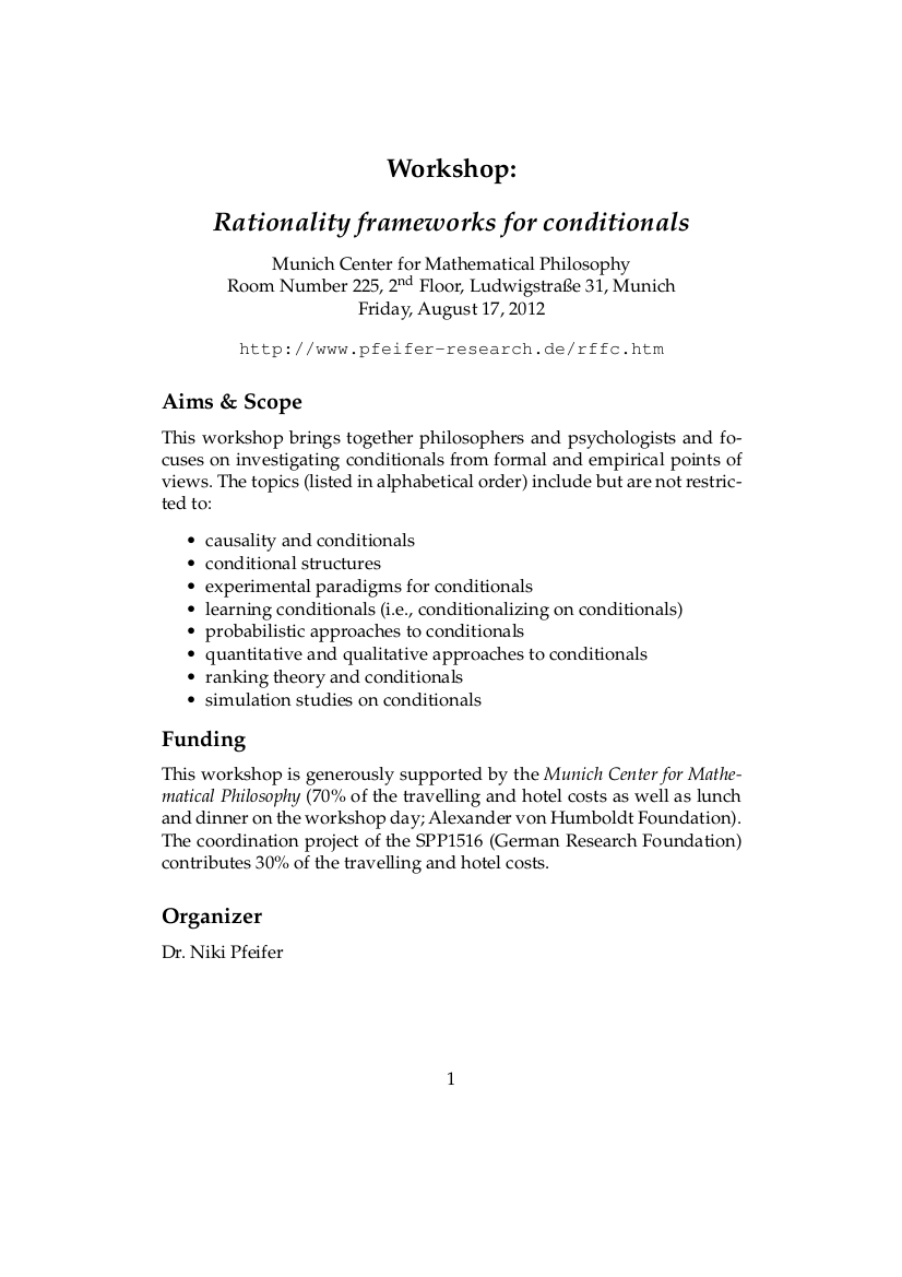 Workshops und Seminare -- SPP23: New Frameworks of Rationality For Workshop Proposal Template